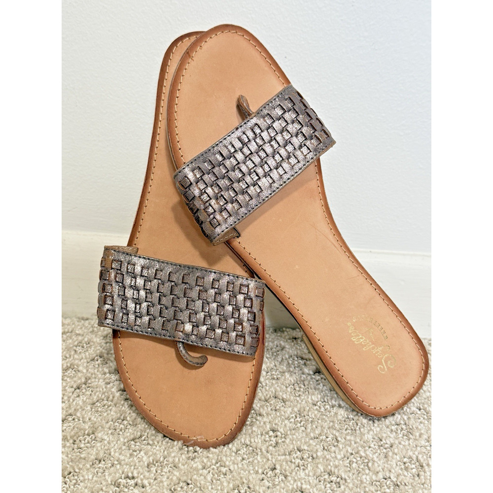 Seychelles Weekender City Slicker Woven Leather Sandals Metallic Pewter Size 10
